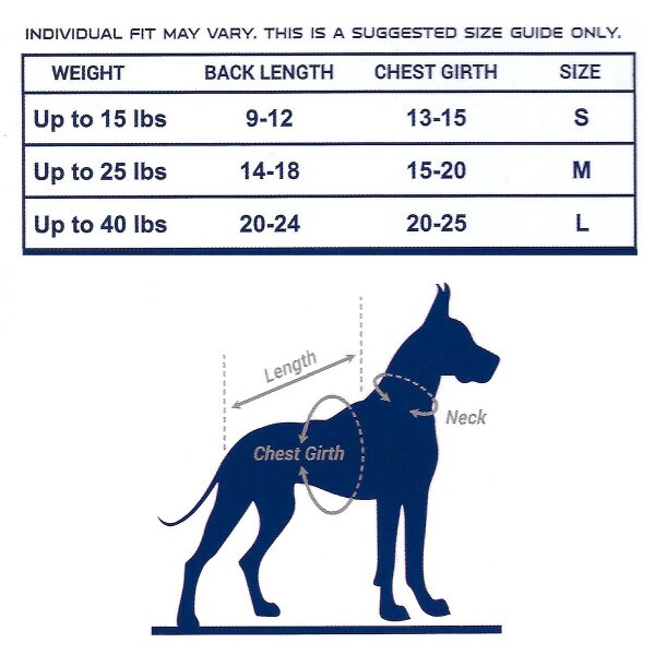 dog puff vest size table